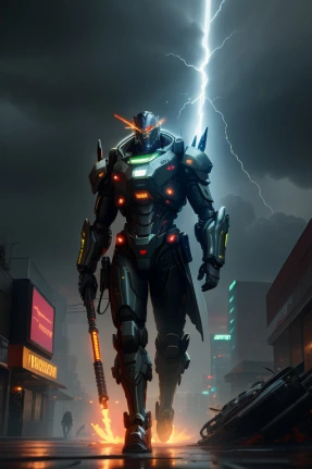 ArtSmart: a sci - fi character standing in the middle of a city