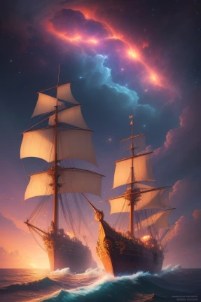 ArtSmart: a painting of a ship sailing in the ocean