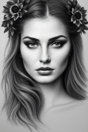 ArtSmart: a drawing of a woman with flowers in her hair